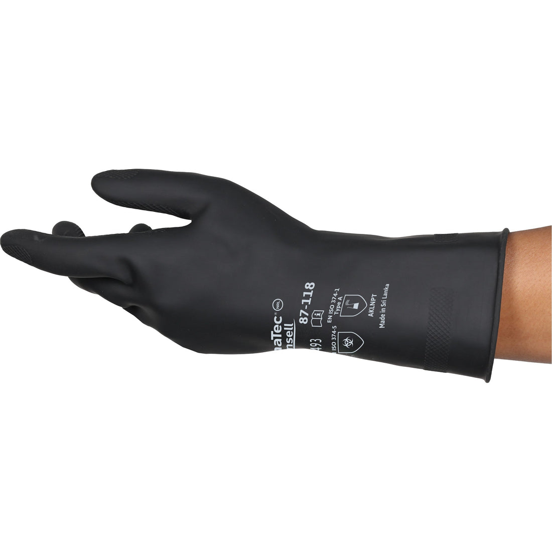 Ansell AlphaTec 87-118 Chemical-Resistance Gloves, 12.6" L, Rubber Latex, Cotton Inner Lining, 31-mil