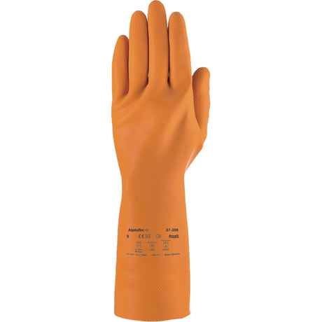 Ansell AlphaTec 87-208 Heavy-Duty Chemical-Resistant Gloves, 12.8" L, Rubber Latex, Cotton/Flock-Lined Inner Lining, 29.5-mil
