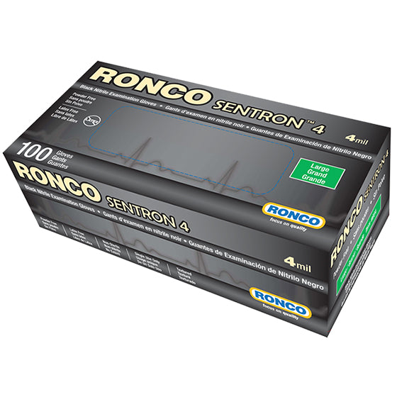 RONCO Sentron 4 Black Nitrile Disposable Gloves — XX-Large, 4 Mil (Case of 900)